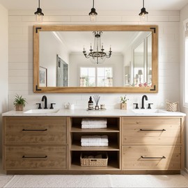 TRAHOME Full Length Mirror with Wooden Frame, 55"X30" Solid Wood Standing Floor Mirror for Farmhouse, Bathroom, Bedroom Decor, Hanging or Leaning Wall-Mounted