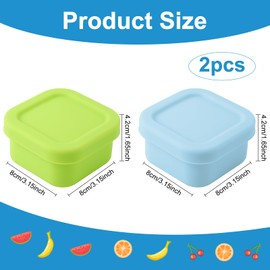 XIHIRCD 2pcs Condiment Containers with Lids, 3.4oz Silicone Reusable Dipping Sauce Small Cups Salad Fruit Food Dressing Container for Lunch Box Kids School Picnic Travel (Blue, Green)