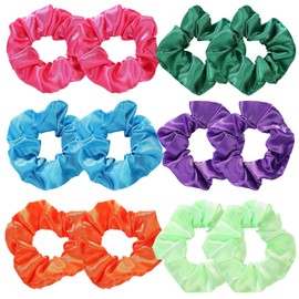 12 Pcs 80s Neon Scrunchies Bulk for Hair Soft Hair Scrunchies with Thick Elastic Bands Bobbles 80s Neon Hair Accessories for Women Girls Ties Ropes Color Ponytail Scrunchy for Party, 6 Solid Colors