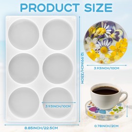 Round Coaster Resin Molds, Large 6 Cavity Coasters Silicone Molds for Resin, Extra Deep Coaster Mold for Epoxy Resins, 4 Inches Silicone Mold for Crafts DIY, Cups Mats, Flower Bouquet Preservation