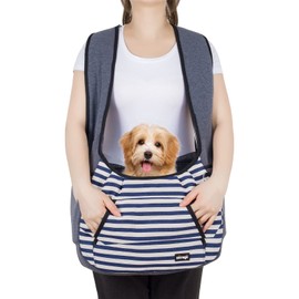 NATUYA Dog Sling Carrier Puppy Carrier, Adjustable Pet Front Sling Carrier Travel Bag with Bottom Pad, Pet Carrier for Small Dog Cat Puppy Traveling Hiking Camping (Bule Strip, 8-15 lb)