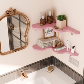 WOPITMER Cute Cloud Shelves, Wavy Floating Corner Shelf, Cloud Corner Wall Shelves with Brackets, Cute Wall Shelves for Nursery Decor, Corner Shelves for Bedroom,Living Room,Bathroom&Home Decor,Pink