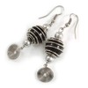 Black Glass Bead with Wire Element Drop Earrings In Silver