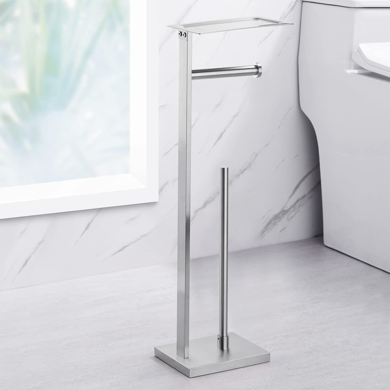 Miyili Bathroom Lavatory Toilet Tissue Roll Holder Stainless Steel Freestanding