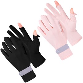 ONESING 2 Pairs Sun Protection Gloves UV Gloves Non Slip Full Finger Sun Gloves for Women Riding Golf Hiking Driving Fishing, Black