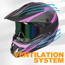 Yesmotor Youth Dirt Bike Helmet Quick Release Buckle - Dirt Bike Helmets for Kids 8-14, Youth ATV Helmet (Gloves Goggles Mask) 4Pcs Set - DOT Approved（Purple,M）