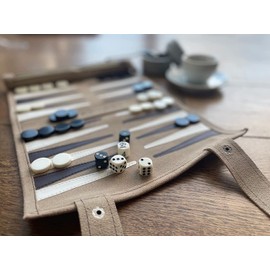 Sondergut Roll-up Portable Suede Backgammon Game Set - for Adults & Children - Ideal for RV Travel, Cruise, Airplane, Camping, Backpacking, Road Trips, Etc. Multiple Colors (Cream)