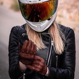 Harssidanzar Leather Gloves Motorcycle,Womens Motorcycle Gloves Riding Gloves Driving Glove for Women,Motorbike Gloves,Powersports Gloves Touchscreen GL016,Saddle,Size S