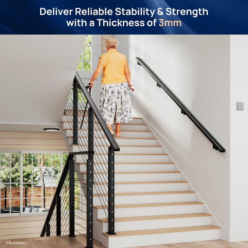 2 Pack 6' Aluminum Black Handrail with Nylon End Caps