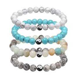 Caiyao 8mm Sea Turtles Beads Bracelet Turquoise Natutal Stone Elastic Stretch Bracelet for Women Men (Yin Yang)