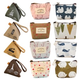 12 Pcs Mini Coin Purse, 2 Shapes Canvas Coin Purse Coin Pouch with Zipper, Portable Triangle Coin Purse Holder Coin Bags Mini Cosmetic Wallet Coin Bags for Storage Change Keys Earrings Jewelry