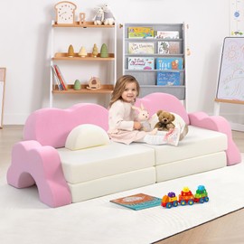 BESTFAIR 13pcs Modular Kids Play Couch, Kids Couch Fortplay Nugget Couch for Boys and Girls, Convertible Foam Floor Cushions, Toddlers Playroom and Bedroom Furniture (Pink)