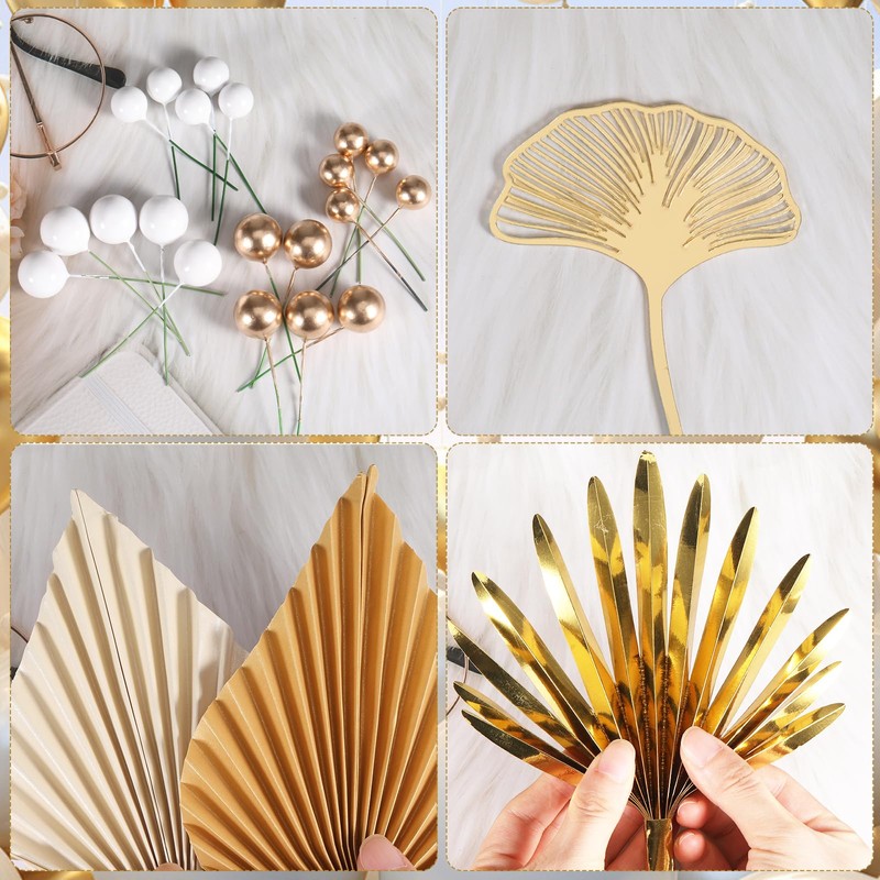 Pack of 29 Cake Toppers Gold, Roses, Magnolia, Grass, Barley,
