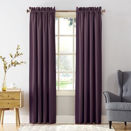 Sun Zero Barrow Energy Saving Rod Pocket Window Curtains, 54" x 84, Plum Purple, Set of 2
