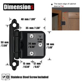 JQK 1/2 Inch Overlay Cabinet Door Hinges Satin Nickel, 60 Pack 30 Pairs Flush Face Mount Cupboard Self-Closing Kitchen Cabinet Hinges, CH200-SN-P60
