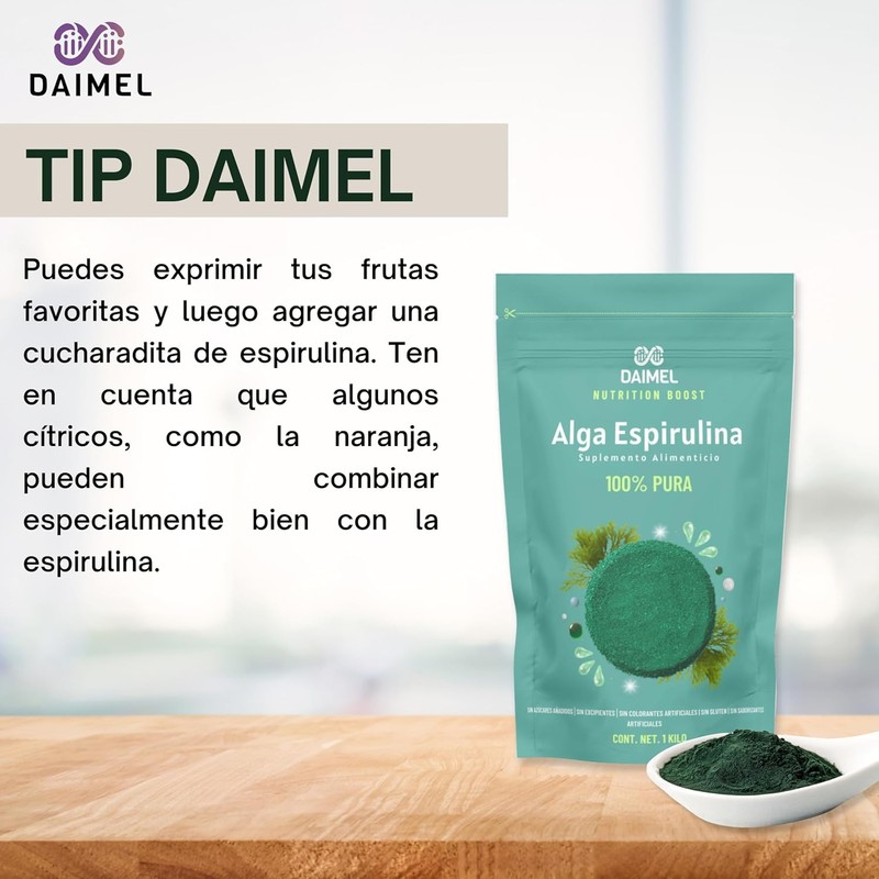 Daimel | Alga Espirulina Pura En Polvo 1kg Superfood Orgánica