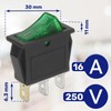 Switch Single Pole Green Luminous 250V 15A 3 Buttons 6.3