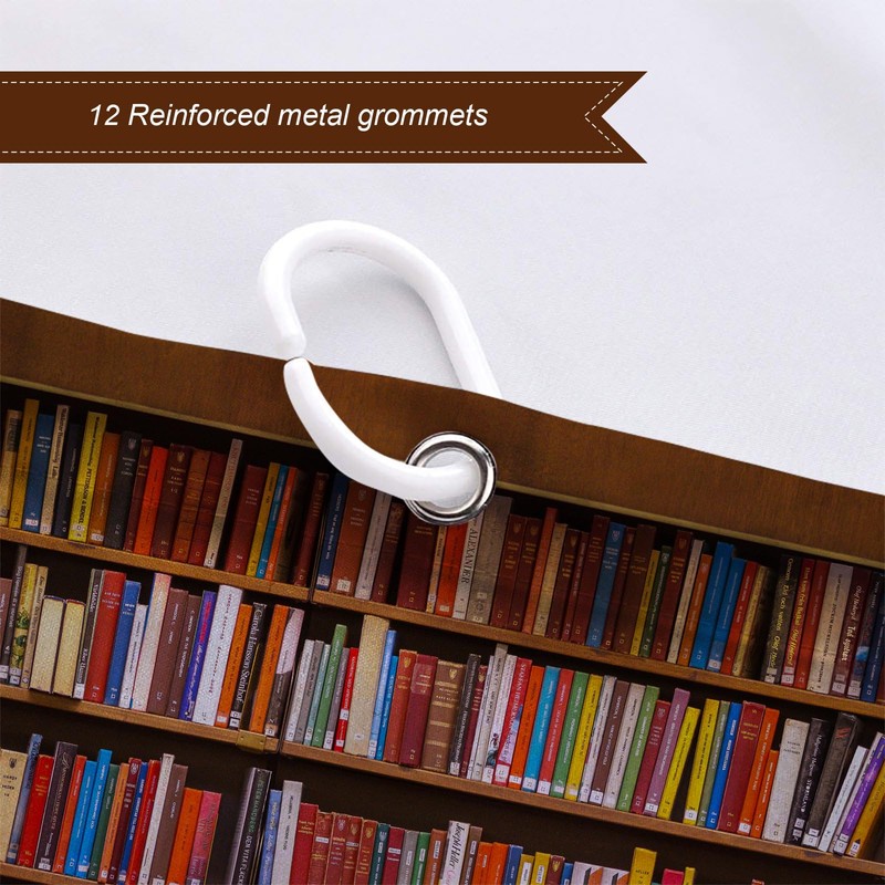 FAITOVE Library Bookcase Shower Curtain Sets Fabric, Polyester Waterproof Bathroom