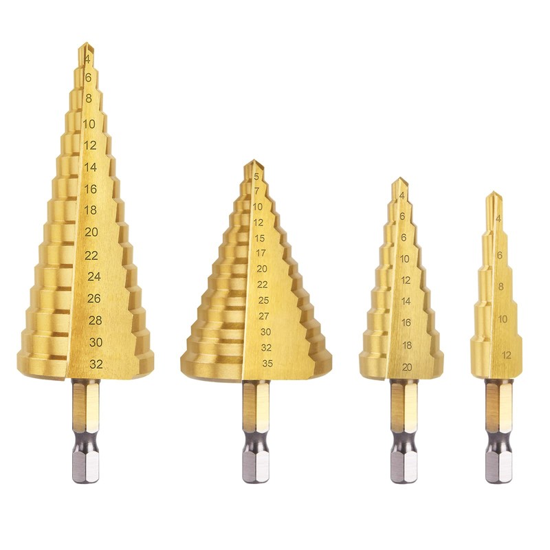 flintronic HSS Step Drill Bit Set 4 Pieces, Hex Shank