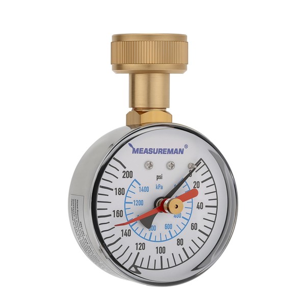 MEASUREMAN 0-200 PSI Water Pressure Gauge with Lazy Hand, 2-1/2''