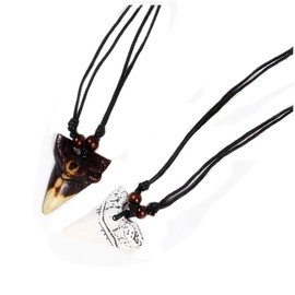 COLORFUL BLING 2pcs Artificial Bone Carving Sea Turtles Pendant Necklaces Set Medallion Symbol Adjustable Cotton Cord Yin Yang Hawaiian Surfer Lucky Amulet Jewelry for Women Men Unix-Shark Tooth