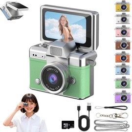 Mini Keychain Digital Camera Retro Mini Digital Video Camera Small bodycam 1080P FHD Recording with 0.96" IPS Screen with 6 Retro Filters AVI Format-Ideal for Phone Transfer (Green, 64G)