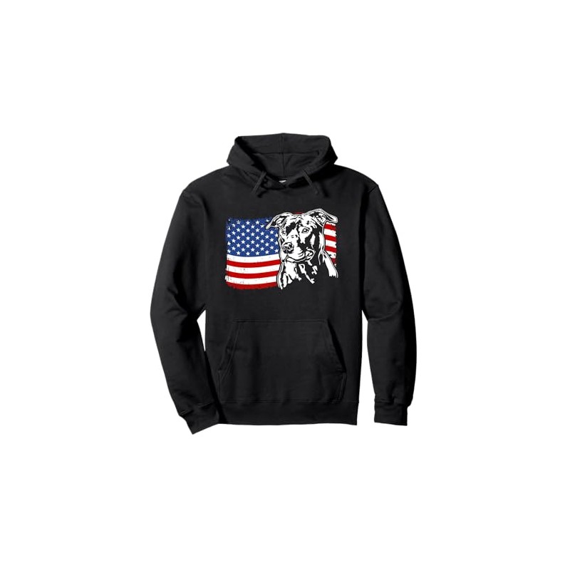 Proud American Pitbull American US Flag Patriotic Dog Pullover Hoodie