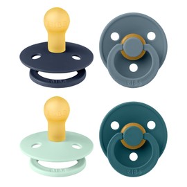 BIBS Colour Soother 4-Pack, BPA Free Dummy Pacifier, Round Nipple. Natural Rubber Latex, Made in Denmark. 0-6 Months (Pack of 4), Baby Boy Colours
