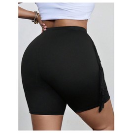 SOLY HUX Women's Plus Size Fringe Shorts Elastic High Waisted Skinny Shorts Going Out Country Concert Outfits Plain Black X-Large Plus