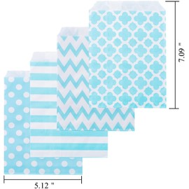 Biodegradable Paper Candy Cookie Bags, NUIBY Food Safe Favor Bags, Buffet Treat Bags for All Party Loot Bags - 100 Counts, Assorted 4 Designs (Turquoise)