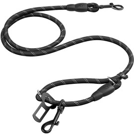 Pawaboo Dog Car Seatbelt, Dog Safety Harness for Car with Metal Clip Buckle, 360° No Tangle Adjustable Vehicle Safety Belt Leash for Pet, Dogs Vehicle Headrest Restraint with Reflective Strips, Black