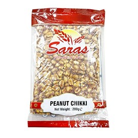 Saras Peanut Chikki | Traditional Indian Sweet Candy | 200g | (Pack of 5)