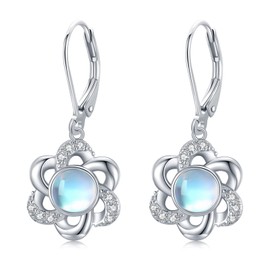 Flower Dangle Drop Eearrings 925 Sterling Silver Moonstone Leverback Earrings Hypoallergenic Jewellery Gifts for Women Girls
