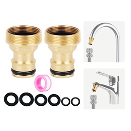 2 pack Universal Kitchen Mixer Tap Hose Connector, Brass Kitchen Sink Mixer Tap Connector Fitting, Garden Hose Pipe Tap Connector Adapter for Kitchen Sink Tap, Bathroom Tap, 22mm & 24mm Threaded Tap