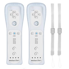 2 Pack FISUPER Remote Controller with Motion Plus for Wii/Wii U, with Silicon Case and Wrist Strap (White)