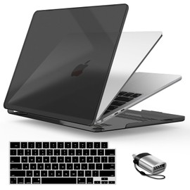 IBENZER Compatible with New 2024 2023 MacBook Air 15 Inch Case M3 A3114 M2 A2941, HardShell Case & KeyboardCover & Type-C Adapter for Mac Air 15.3" Retina Display&Touch ID, CrystalBlack, AT15-CYBK+1TC