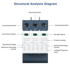 Jadeshay Surge Protective Device,40KA 3P DC 1000V Photovoltaic Surge Protector Lightning Protection Low-Voltage Protector Arrester Device 35mm Din Rail Mounting T1+T2 for Solar Combiner Box