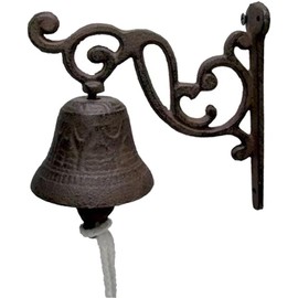 Vintage Cast Iron Dinner Bell – Outdoor Hanging Ship’s Bell with Wall Mount, Rustic Metal Farmhouse Door Bell for Garden, Cafe, School & Decorative Accent (B)