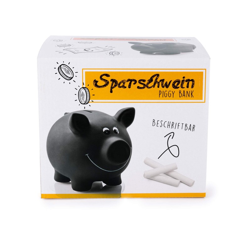 1 x ceramic piggy bank, black, blackboard varnish for labelling,
