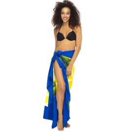 Back From Bali Womens Pareo Playa Wrap Cover Up Frangipani Flor Tie de Coco, Azul