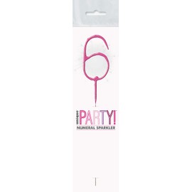Dazzling Pink Glitz Number 6 Birthday Sparkler (17cm) - Perfect for Birthday Parties & Celebrations - 1 Pc