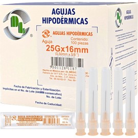 Caja 100 Agujas Hipodérmica Desechable 25G x 16 mm