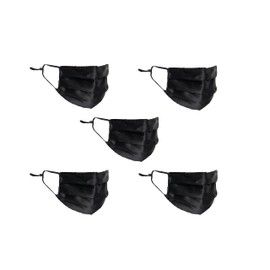 Habac Studio Pack of 5 Satin Silk Face Masks Reusable Cover Bandana Balaclavas Face Masks Washable UK Black Face Mask with Nose Wire Pleated Face Mask for Women Men Adjustable.