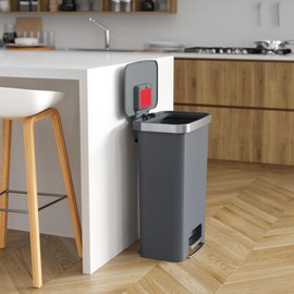 iTouchless SoftStep 13.2 Gallon Step Pedal Gray Plastic Kitchen Trash Can with Odor Filter, Durable Dent-Proof Construction and Stainless Steel Trim, 50L Garbage Bin for Home, Store, Business, Office
