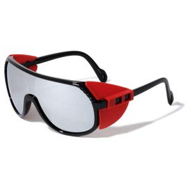 Dweebzilla Waikiki Wrap Around Aviator Sunglasses w/Detachable Side Shield Protectors (Red & Black Frame, Silver Mirror Lens)