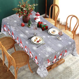 Yrendenge Christmas Grey Tablecloth, Santa Snowflake Square Washable Tablecloth, Waterproof Tablecloth, Winter Festive Party, Home Decoration Tablecloth, 140 x 140 cm