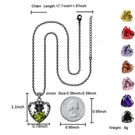 GTISKL Gothic Skull Punk Birthstone Birthday Pendant Necklace For Women Heart purple Red crystal Zircon Christmas Valentine's Mother's Day Jewelry Gifts (Heart-8-August-Olive)