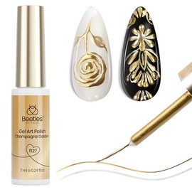 Beetles Gel Delineador Metálico Dorado para Uñas 7 ml | Brocha Fina Integrada para Líneas Francesas, Efecto Cromo 3D y Arte de Uñas