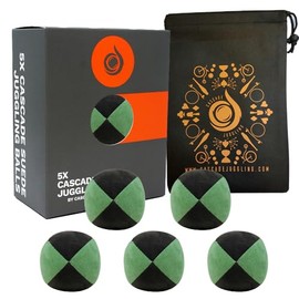 5 x Pro 110g Cascade Suede Juggling Balls - Quality Thud Juggling Balls & Bag - Set of 5 Juggling Balls (Green and Black)