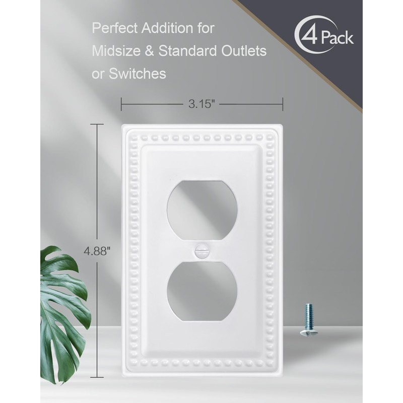 ZILLSEA 4-Pack Duplex Outlet Cover, Decorative Pure White Beaded Wall